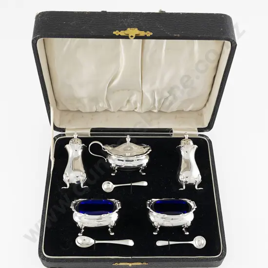 Cased Geo V S/S 8 Piece Cruet Set