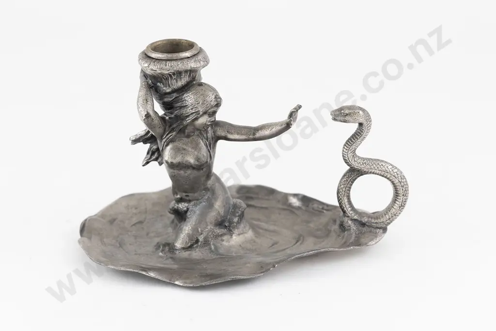 WMF Young Girl & Serpent Art Nouveau S/P Chamber Candlestick Image 1++