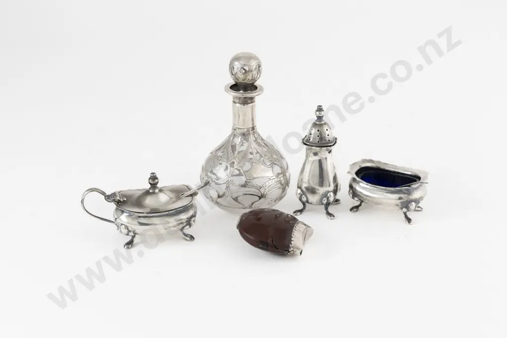 Silver Overlaid European Glass Scent Flask & Stopper Image 1++