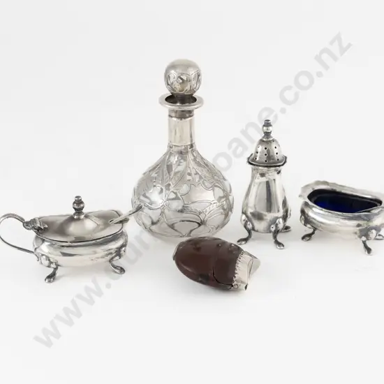 Silver Overlaid European Glass Scent Flask & Stopper