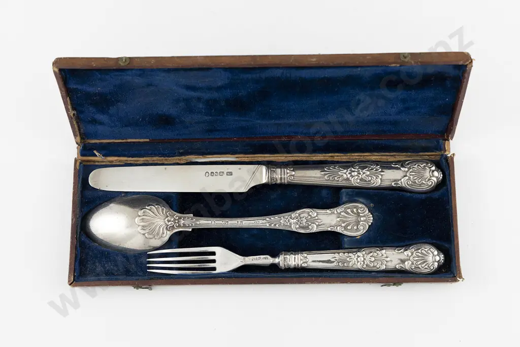 Cased Wm IV S/S 3 Piece Christening Set Image 1++