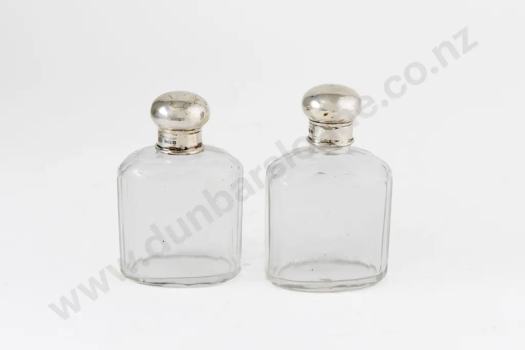 Pair Of Geo V S/S Topped Cut Glass Scent Bottles Image 1++