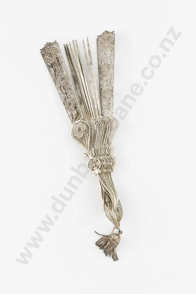 Fine Silver Filigree Breeze Fan Mount and Sticks Image 1++