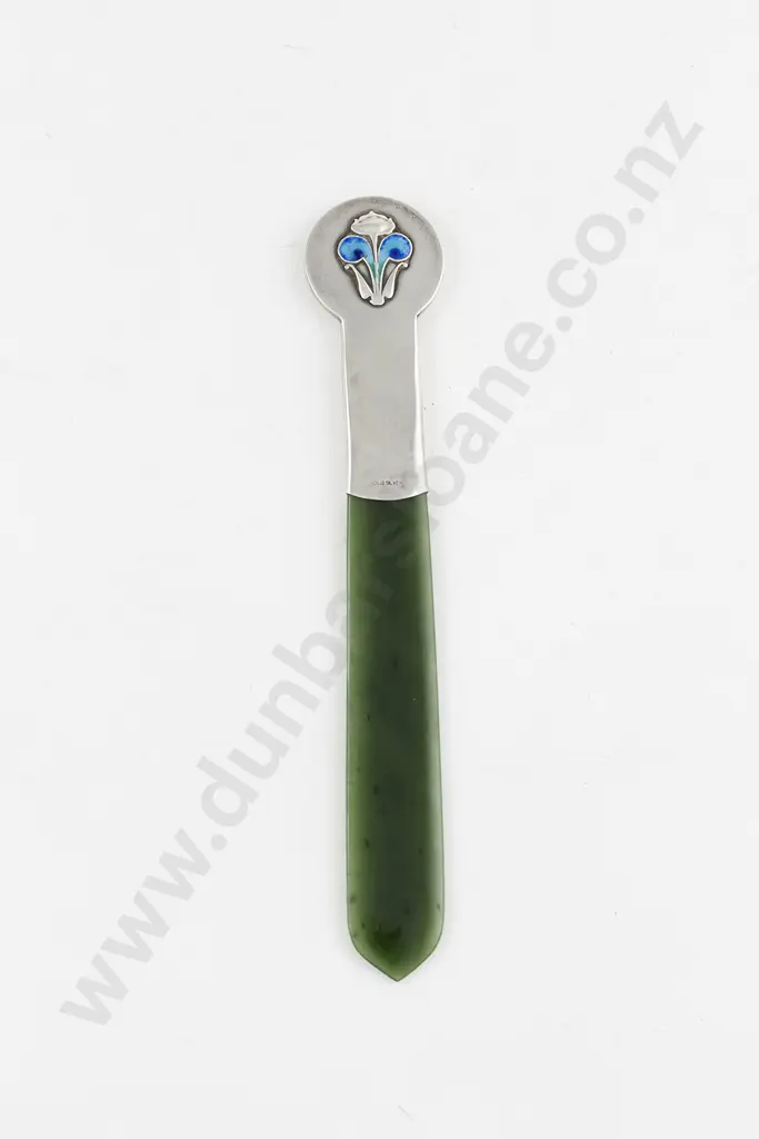 Art Nouveau Silver, Enamel & Greenstone Letter Opener In The Manner Of Liberty & Co Image 1++
