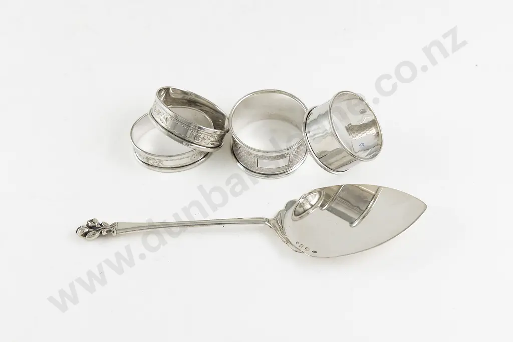 4 S/S Napkin Rings & A Dutch Silver Cake Slice Image 1++
