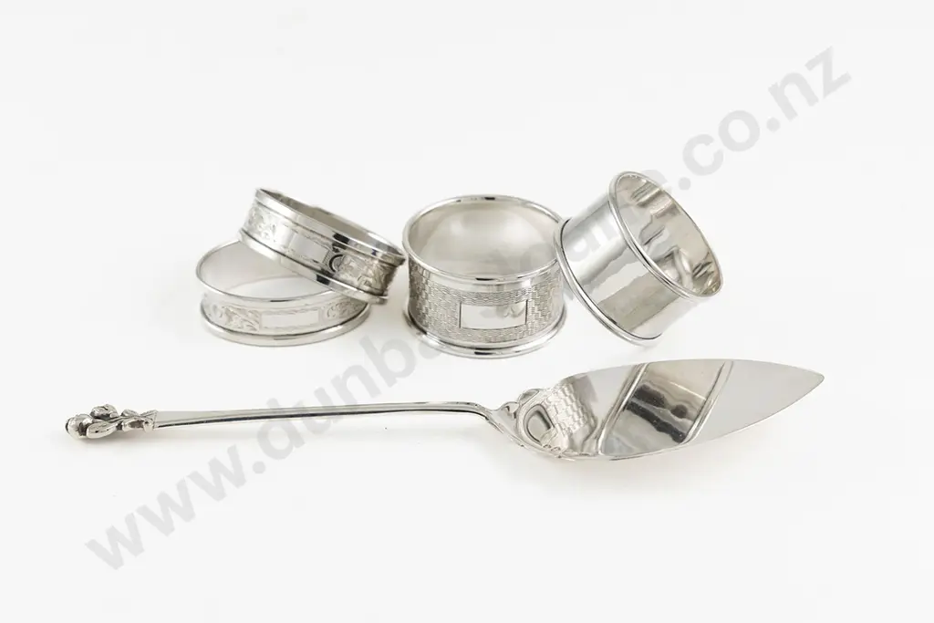 4 S/S Napkin Rings & A Dutch Silver Cake Slice Image 1++
