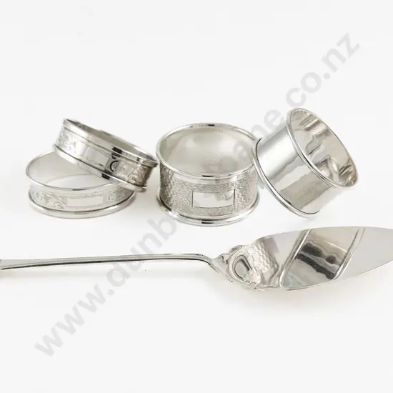 4 S/S Napkin Rings & A Dutch Silver Cake Slice