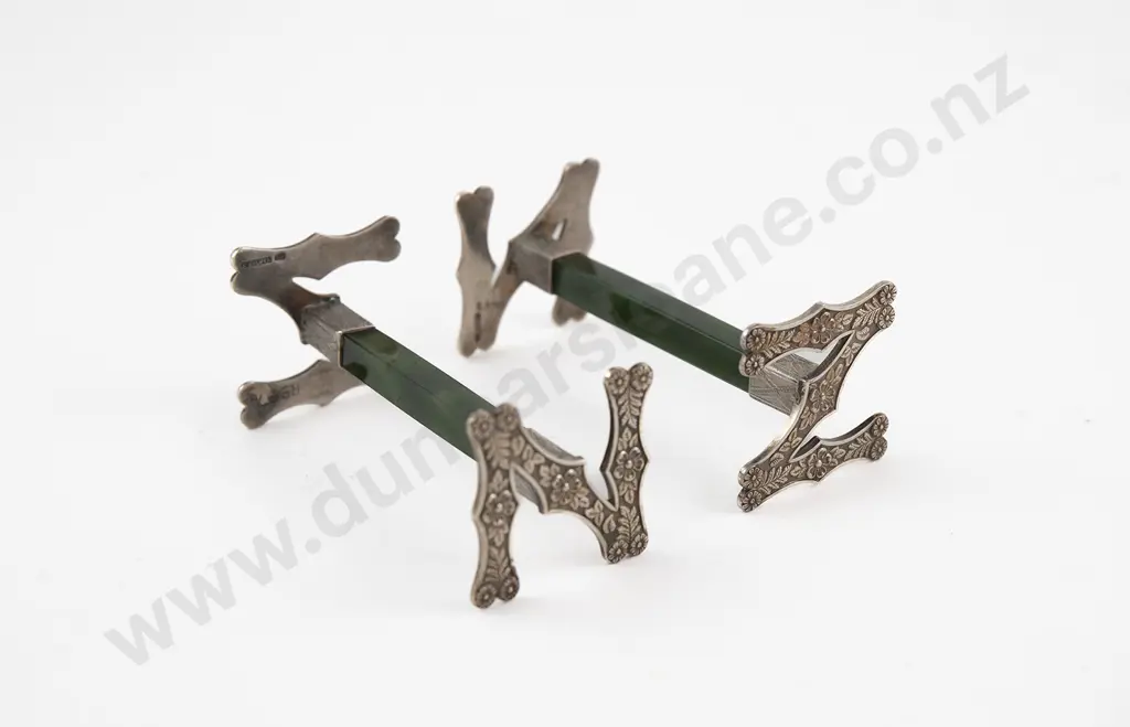 Rare Pair NZ & S/S Greenstone Knife Rests By Frank Grady Image 1++