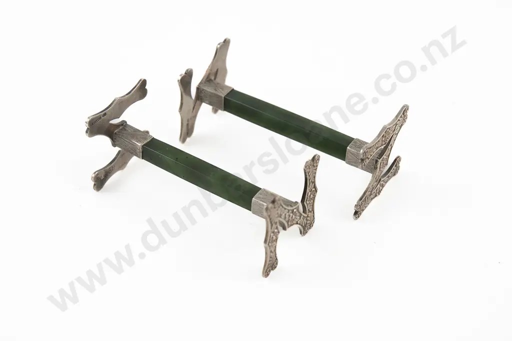 Rare Pair NZ & S/S Greenstone Knife Rests By Frank Grady Image 1++