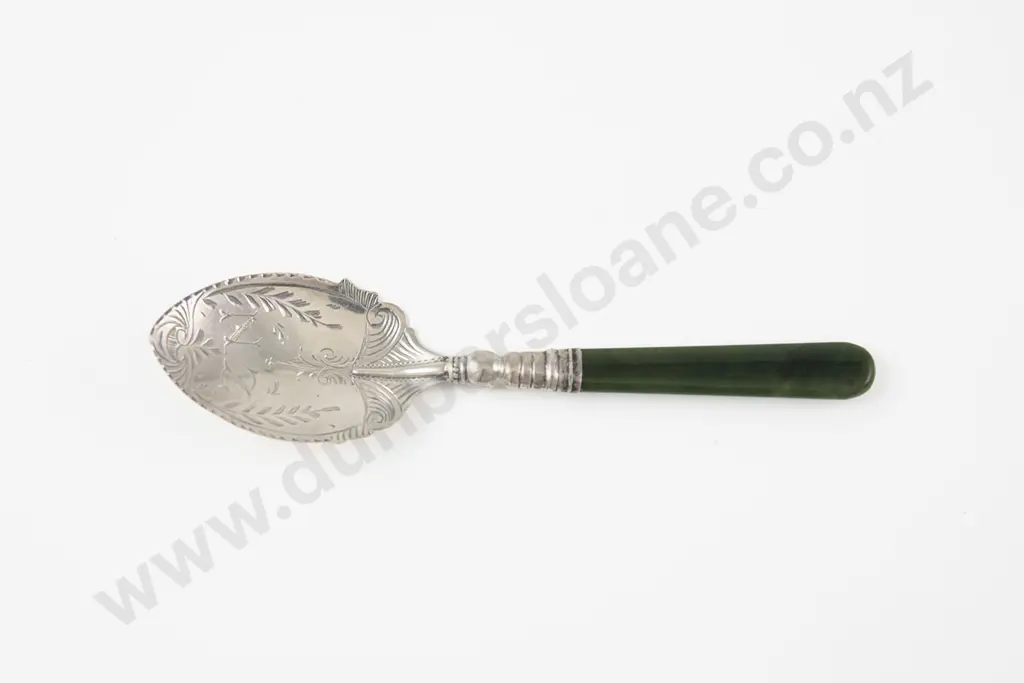 NZ S/S Greenstone Handled Jam Spoon Image 1++