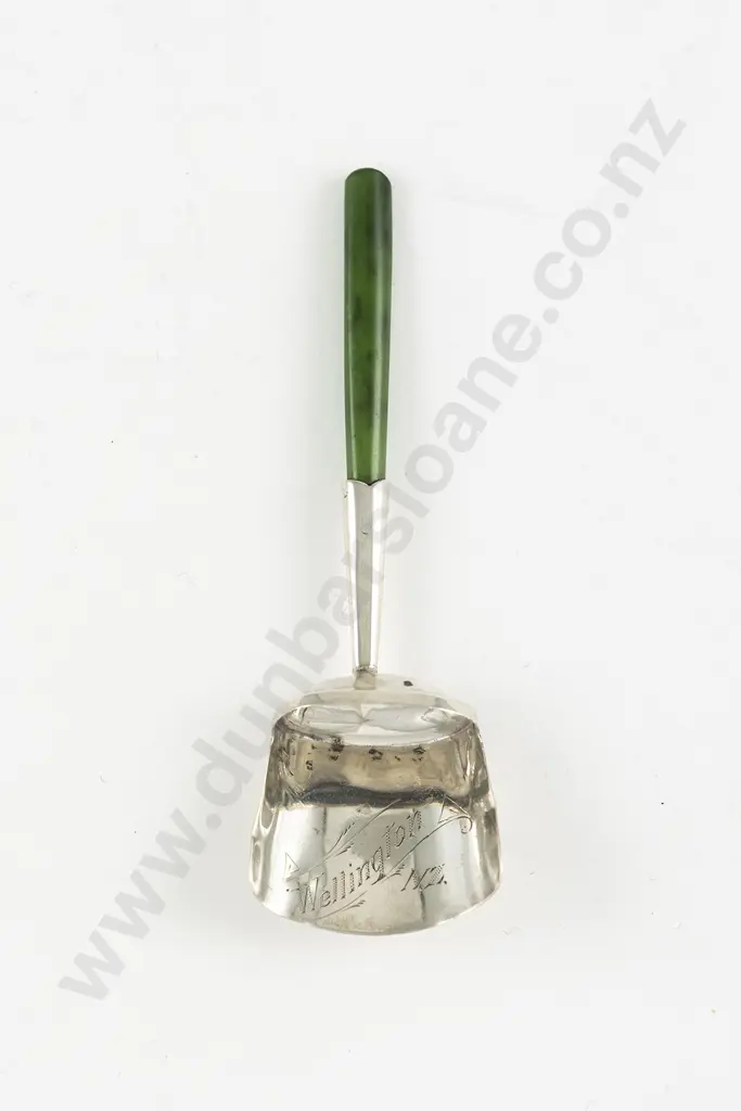 NZ S/S & Greenstone Handled Tea Caddy Spoon Image 1++