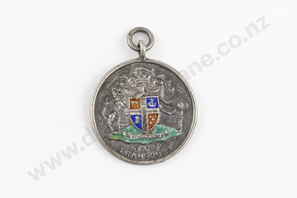 NZ W.C.C. Transport Silver and Enamel Medallion Image 1++