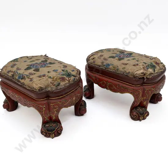 A Pair Of Early 20th Century Red Lacquer Chinese Stools