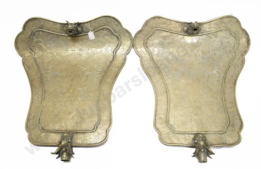 A Pair of Republic Period Decorative Chinese Brass Wall Plagues Image 1++