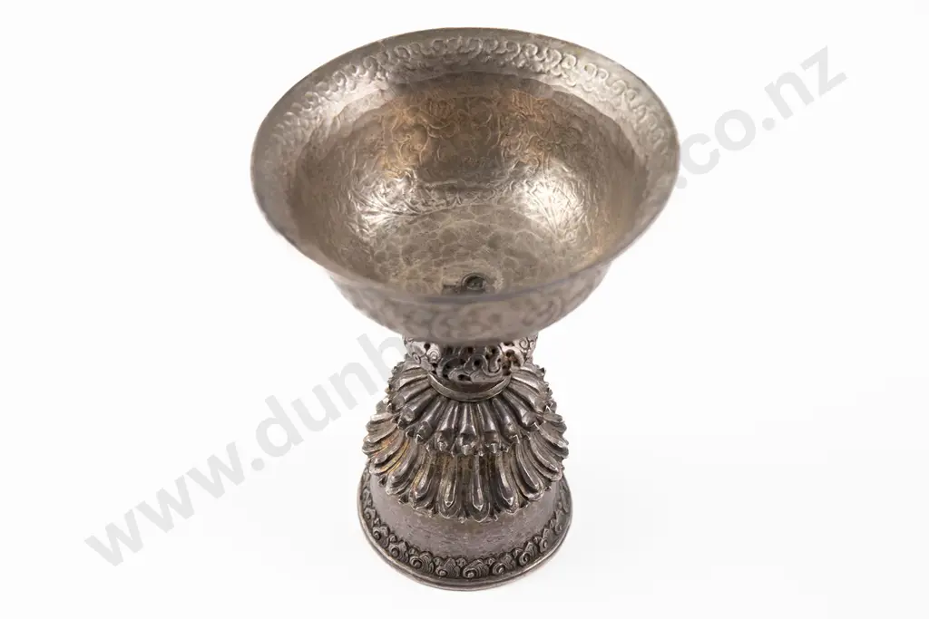 Tibetan 19th Century Silver Butter Lamp Offering Bowl Image 1++