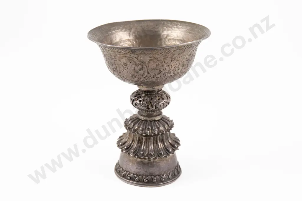 Tibetan 19th Century Silver Butter Lamp Offering Bowl Image 1++