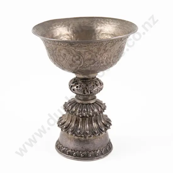 Tibetan 19th Century Silver Butter Lamp Offering Bowl