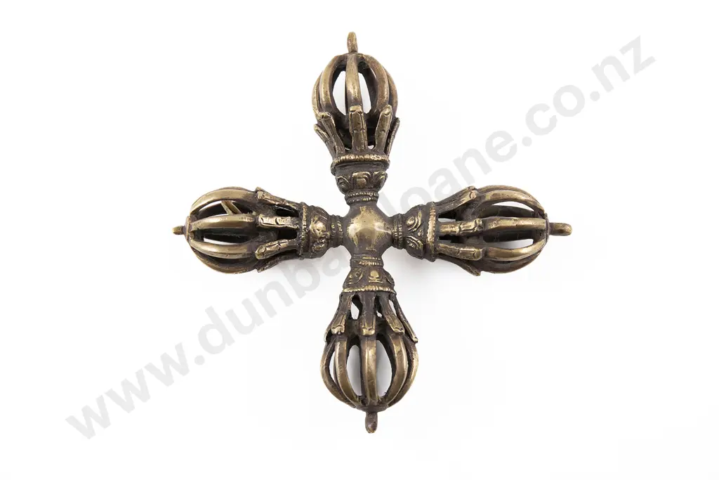 A Tibetan 18th Century  Brass Double Vajra Image 1++