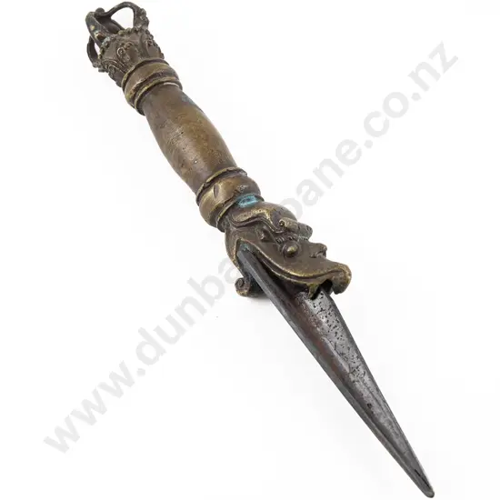 A Tibetan 18th Century Brass And Metal Phurba (Ritual Dagger)