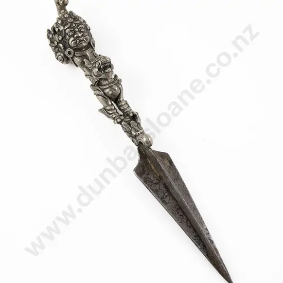 A Tibetan 18th Century Silver And Metal Phurba (Ritual Dagger)
