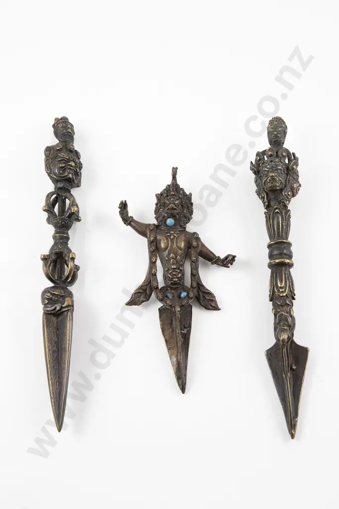 Three Tibetan Brass and Metal Phurba Image 1++
