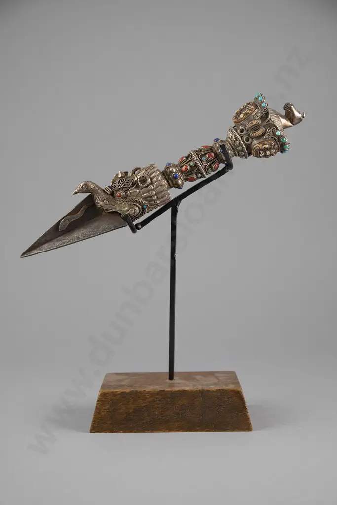 A Fine Tibetan Or Mongolian 19th Century Silver And Metal Phurba (Ritual Dagger) Image 1++