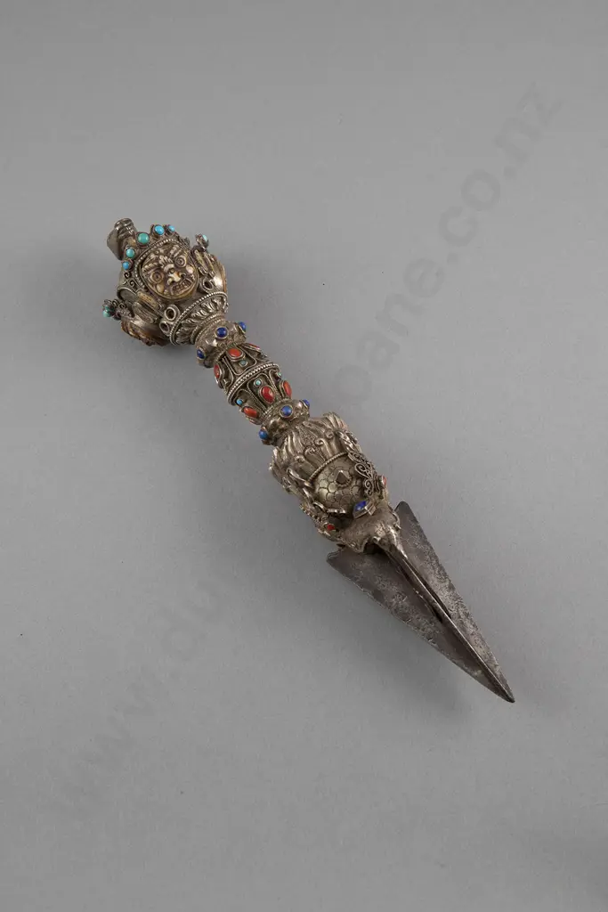 A Fine Tibetan Or Mongolian 19th Century Silver And Metal Phurba (Ritual Dagger) Image 1++