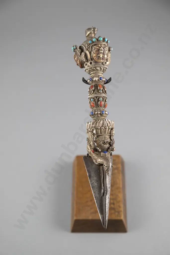 A Fine Tibetan Or Mongolian 19th Century Silver And Metal Phurba (Ritual Dagger) Image 1++