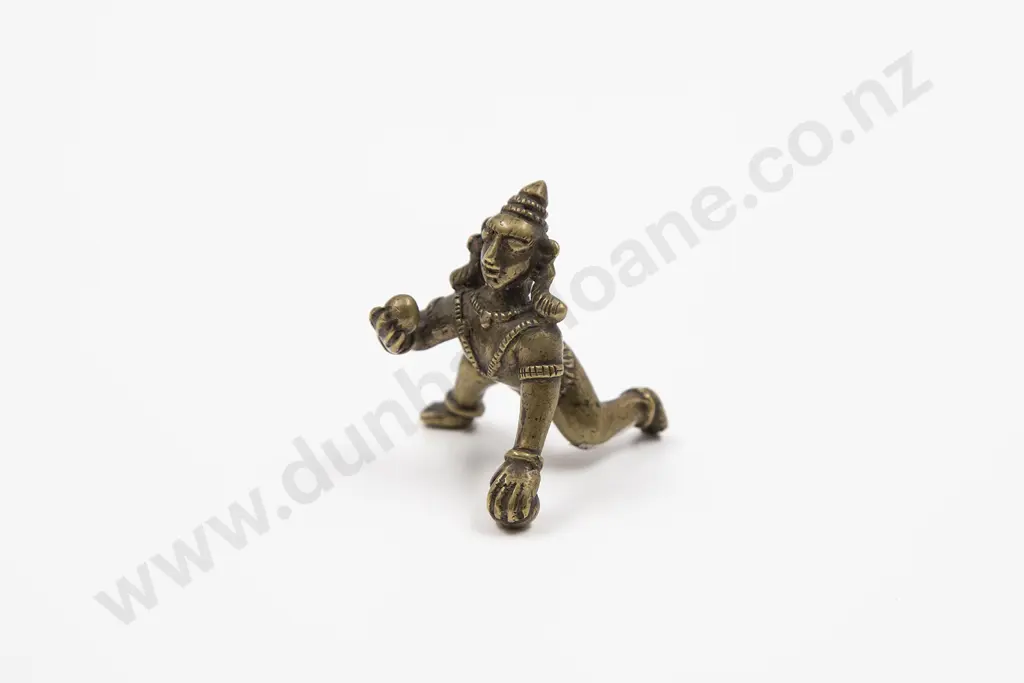 Indian 19th Century Miniature Brass Figure Of Crawling Baby Krishna Image 1++