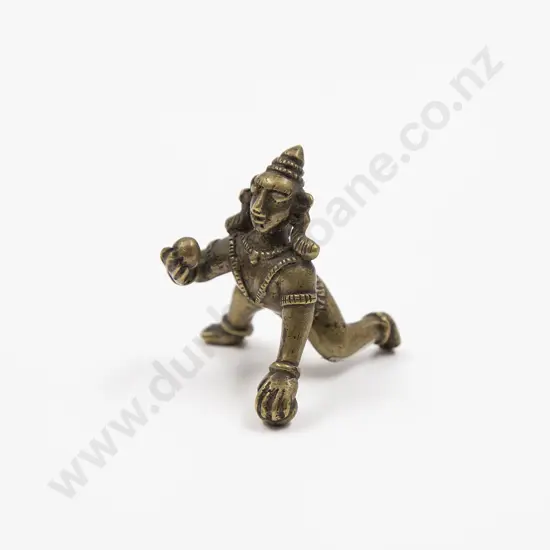 Indian 19th Century Miniature Brass Figure Of Crawling Baby Krishna