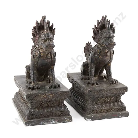 A Rare Pair Of 19th Century Tibetan Buddhist Bronzed Lion Dogs