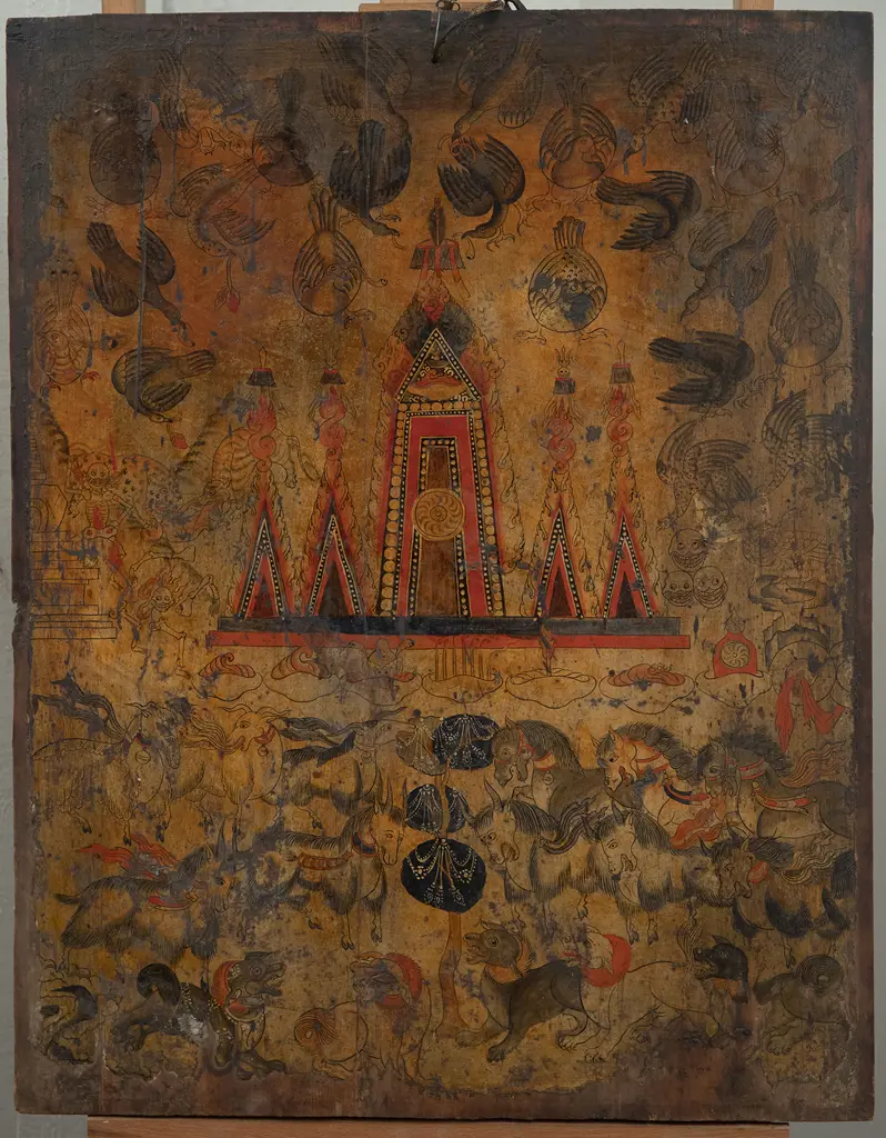 Early 19th Century Tibetan Offering Cabinet Panel Image 1++