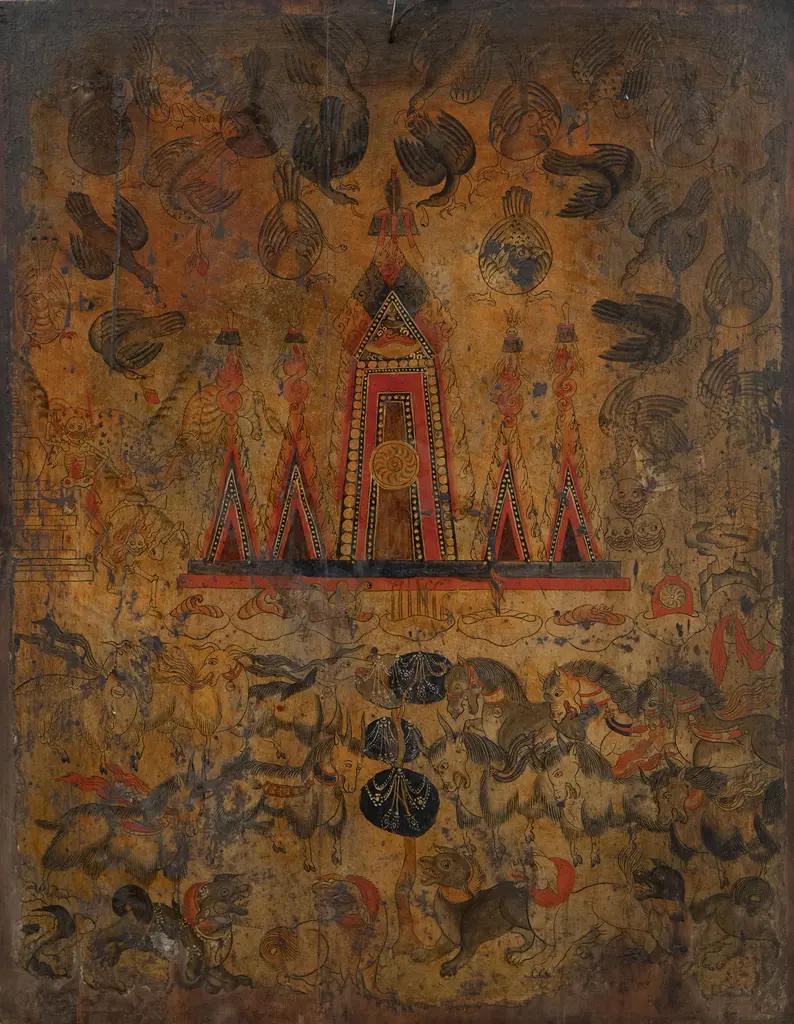 Early 19th Century Tibetan Offering Cabinet Panel Image 1++