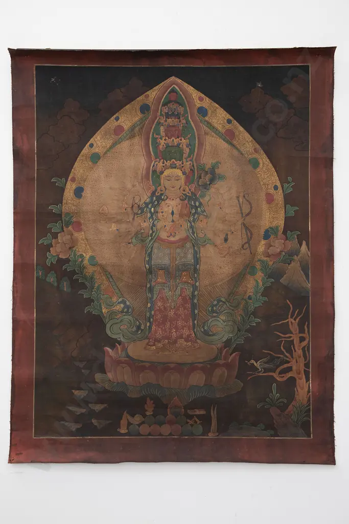 Tibetan Thangka Painted With The Buddha Of Compassion Chenrezig (Avalokiteshvara) Image 1++
