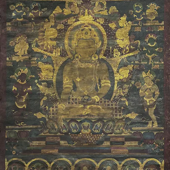 Large Tibetan Thangka hand painted with Shakyamuni Buddha