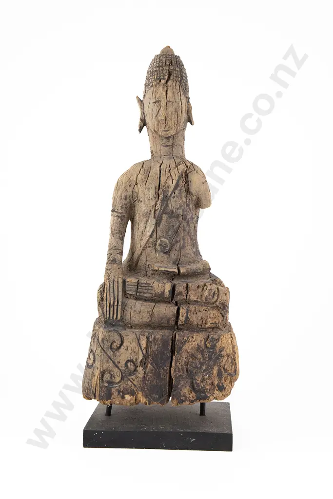 A Decorative 19th Century Carved Wood Laotian Buddha Image 1++