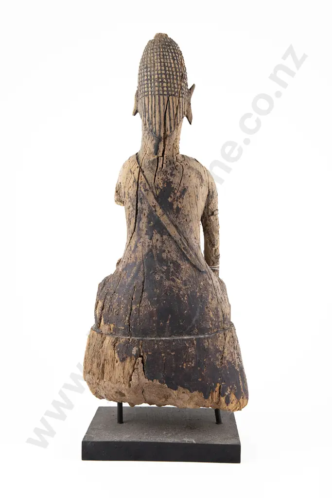A Decorative 19th Century Carved Wood Laotian Buddha Image 1++