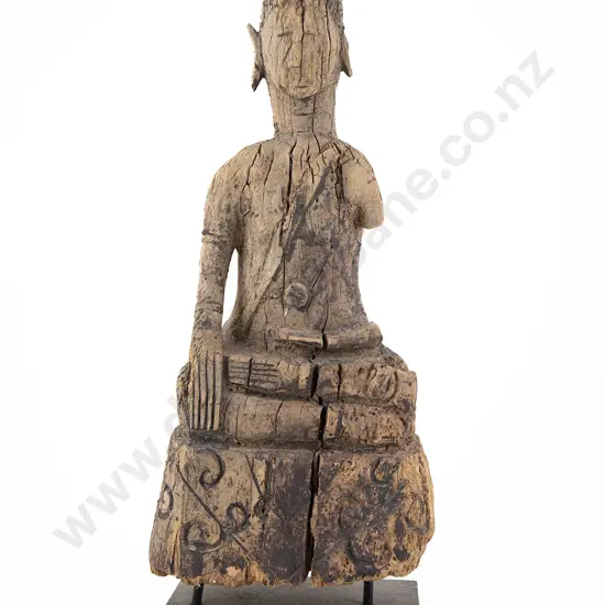 A Decorative 19th Century Carved Wood Laotian Buddha