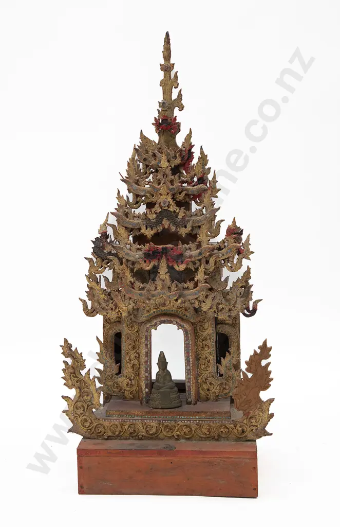 A Large and Impressive Burmese 19th Century Mandalay Style Buddhist Throne Shrine Image 1++