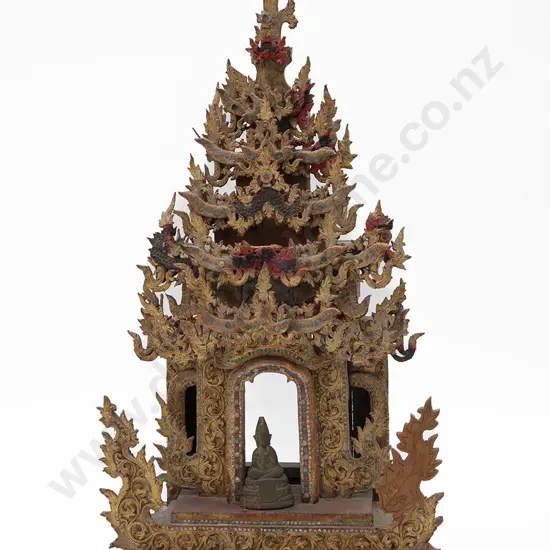 A Large and Impressive Burmese 19th Century Mandalay Style Buddhist Throne Shrine