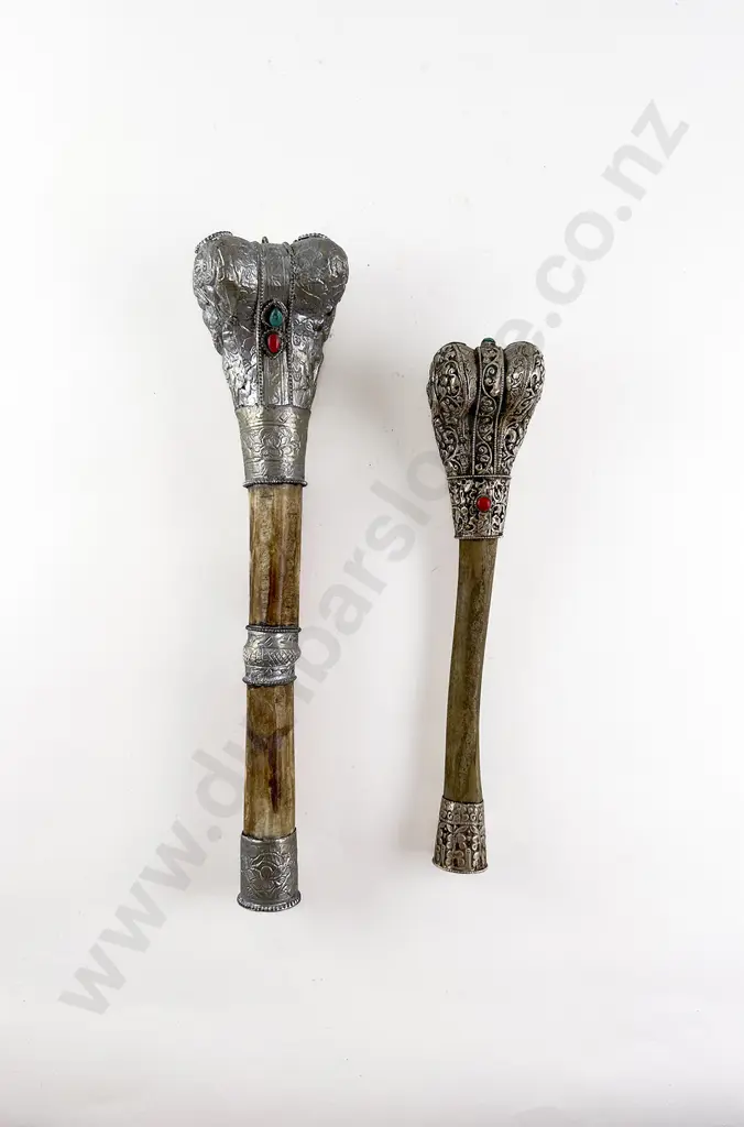 Two Bone and Silver Tibetan 'Kangling' Buddhist trumpets Image 1++