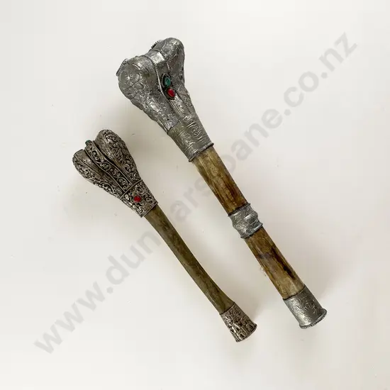 Two Bone and Silver Tibetan 'Kangling' Buddhist trumpets