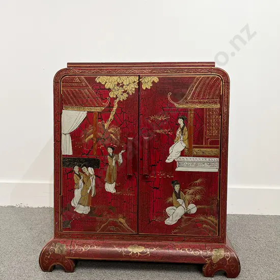 A Chinese Red Lacquer Art Deco Style Cabinet