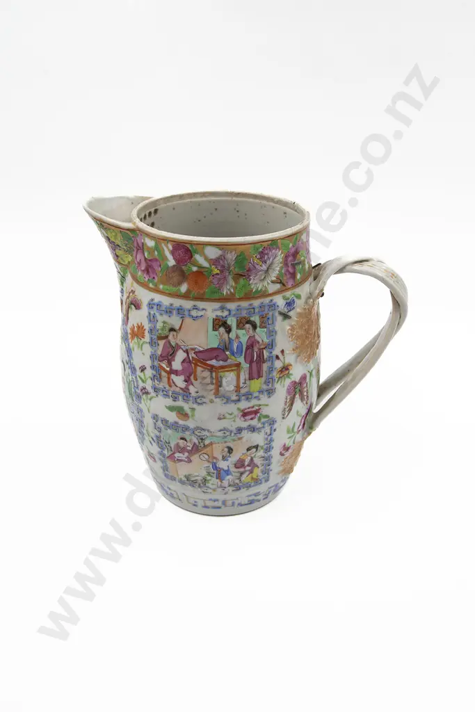A Chinese 19th Century Canton Porcelain Famille Rose Jug Image 1++