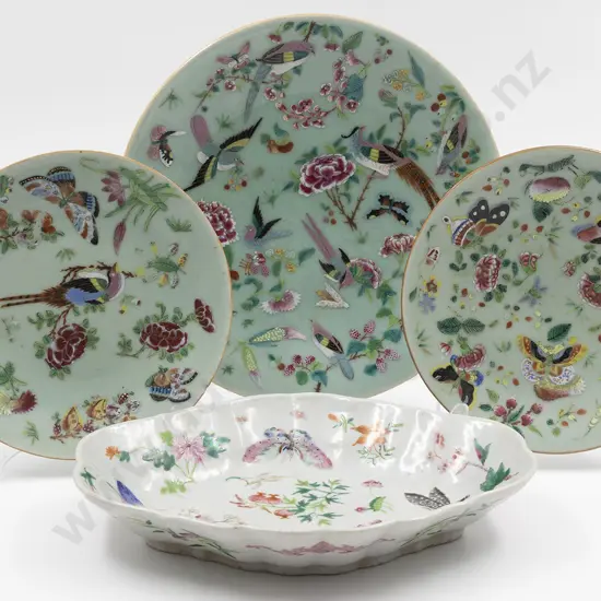 Late 19th Century Chinese Porcelain Cabinet Plate Together With A Dish And Two Small Plates
