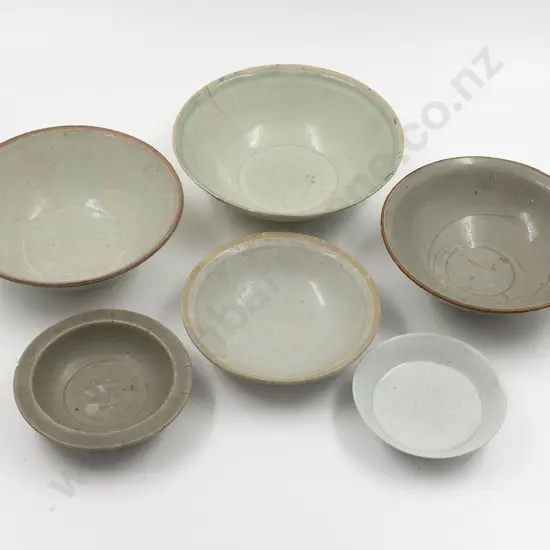 Five Assorted Chinese Song Dynasty Celadon Glazed Bowls