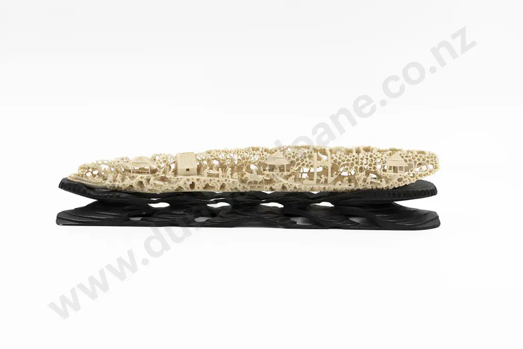 Chinese Carved Ivory Tusk on Stand Image 1++