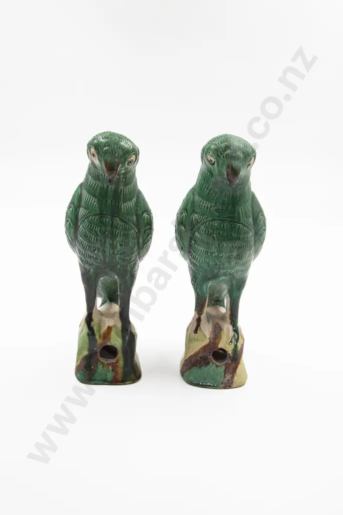 Two Chinese Sanci Green Glazed Pottery Parrots Image 1++