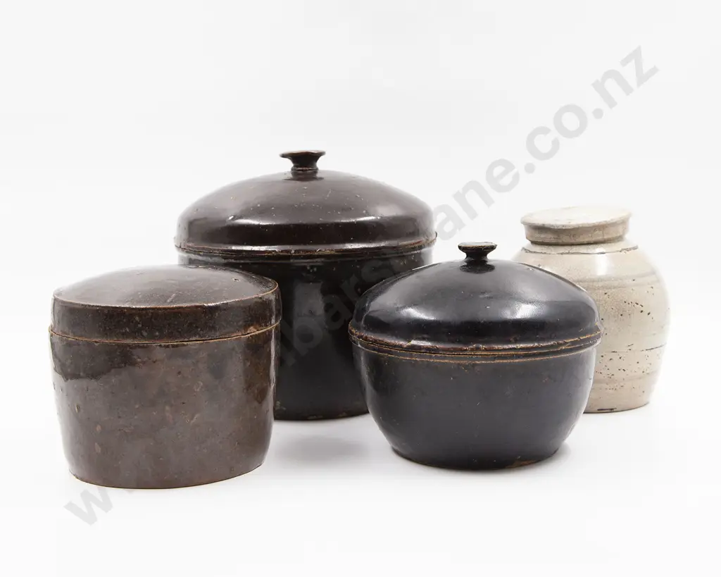 Three 19th Century Chinese Tenmoku Glazed Pots And A Ginger Jar Image 1++