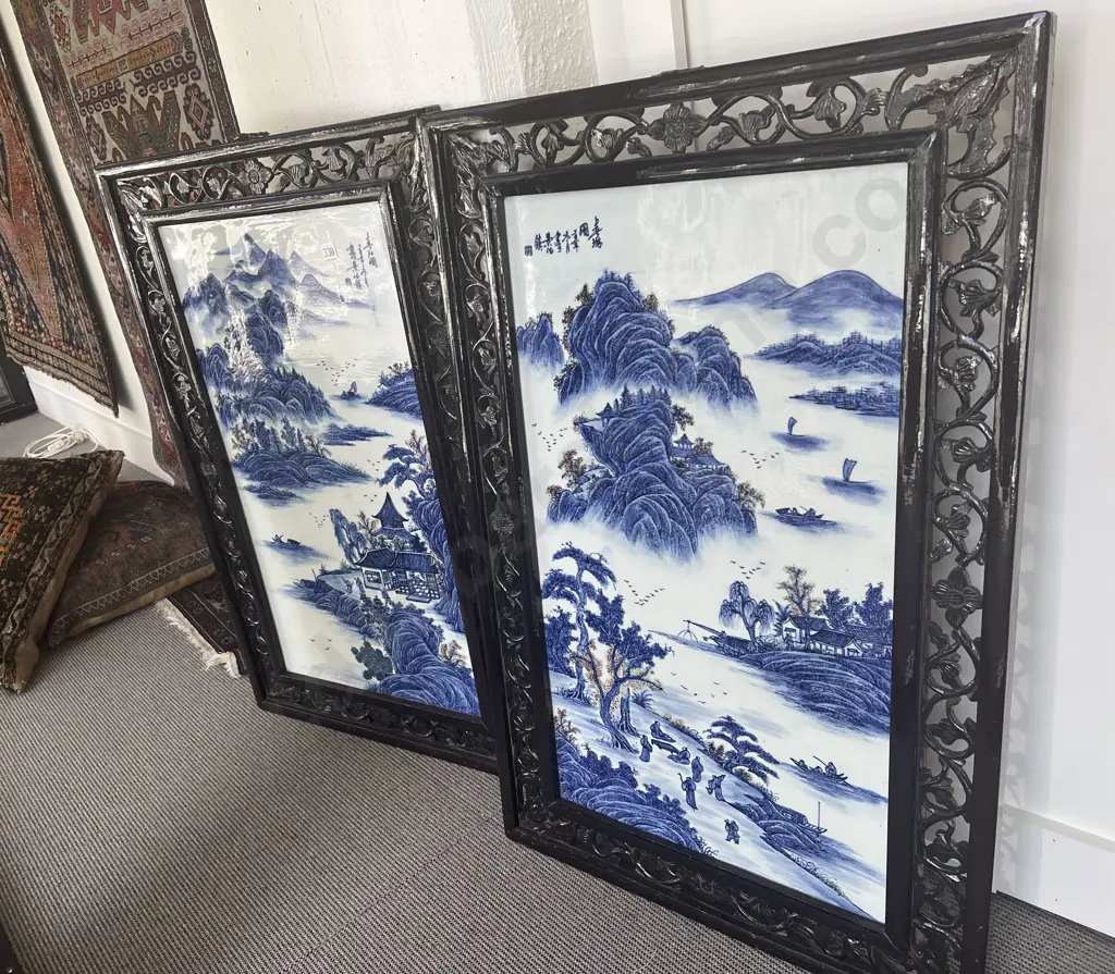 Pair of Chinese Blue And White Porcelain Wall Panels Image 1++